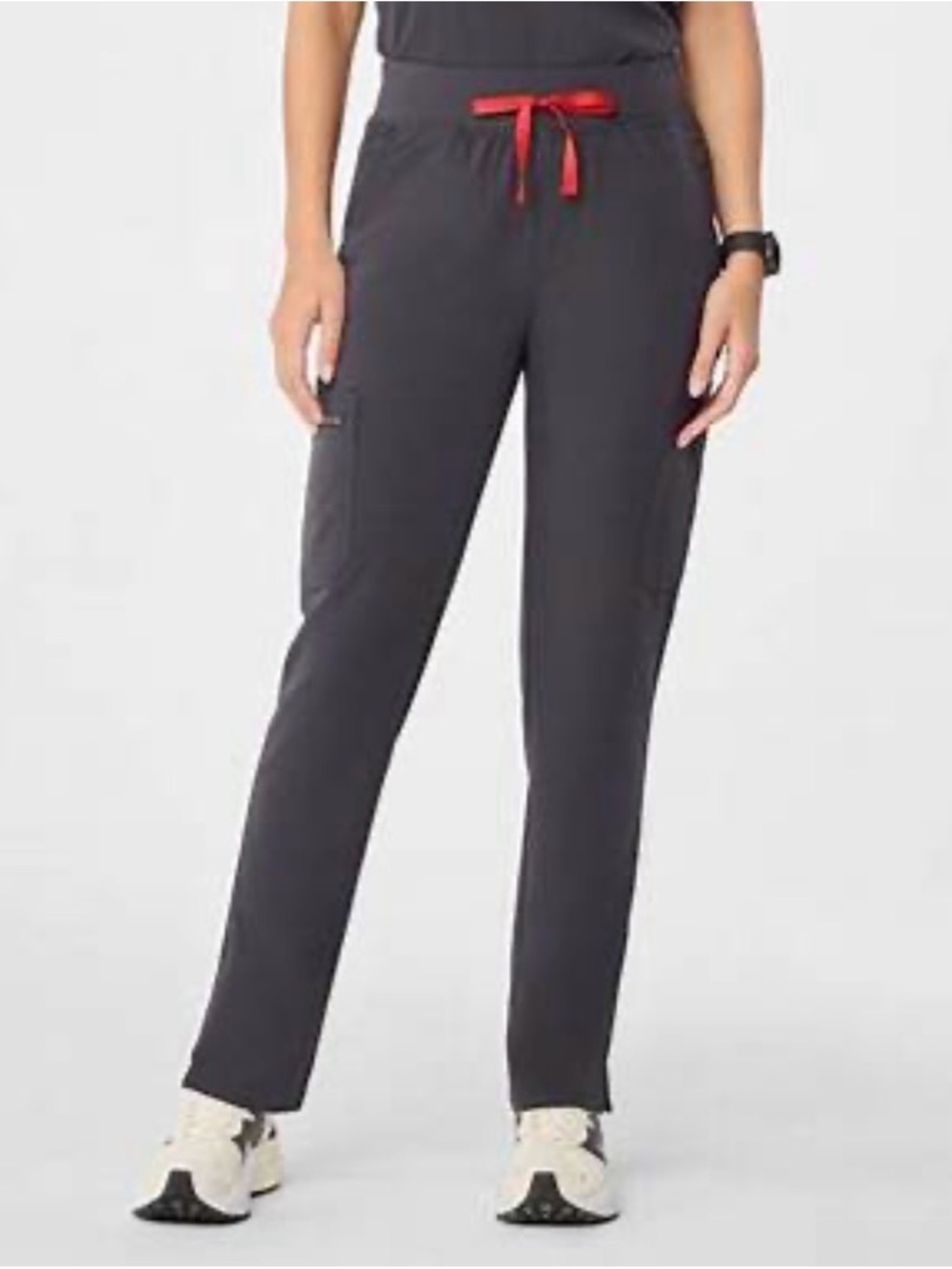 Figs High-Waisted Skinny Scrub Pants Size SP in Charcoal with Pink Tie